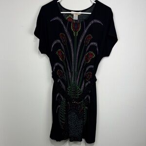 Miuse Dress with a Colorful Peacock Pattern. Size Large